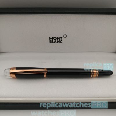 Grade Clone Montblanc Star Walker Pen Black Barrel Rose Gold Clip Rollerball Pen